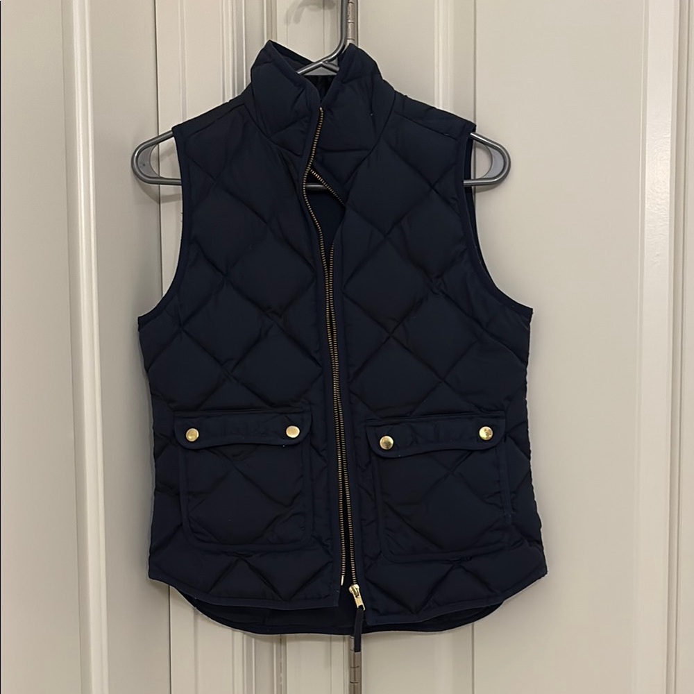 J. Crew Women's Quilted Navy Genuine Down Vest EUC
